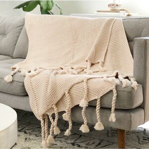 Pom Pom at Home Cream Textured Blanket 
Throw 60" X 90" Antique White $230